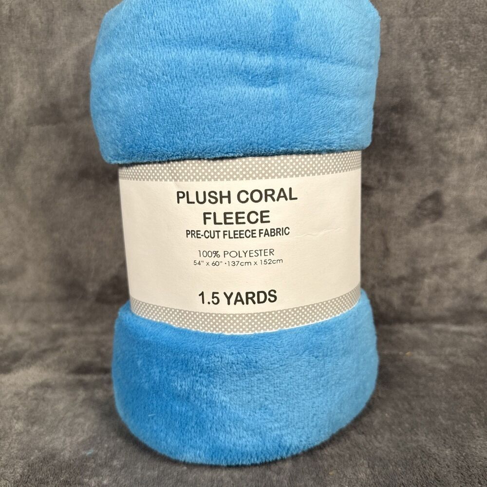 Plush Coral Fleece Pre-Cut Fabric 1.5 Yards Roll Polyester 54" x 60" Blue